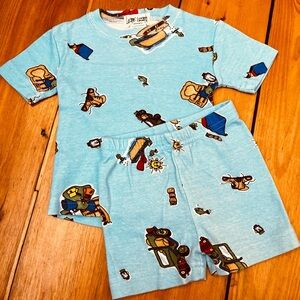 Leapin Lizards 100% Cotton Pajama Set Toddler 3T Camping Canoeing Blue Summer